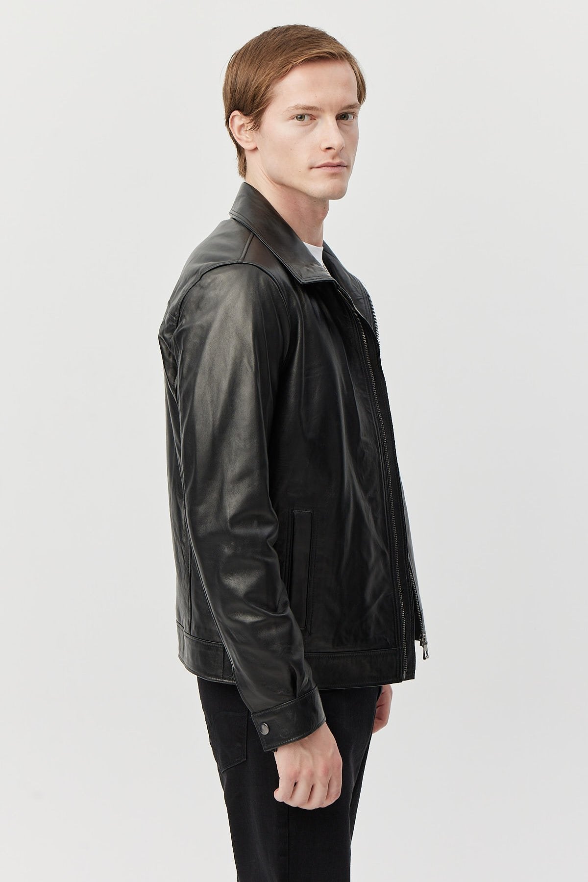 Men's Zippered Relax Fit Leather Jacket