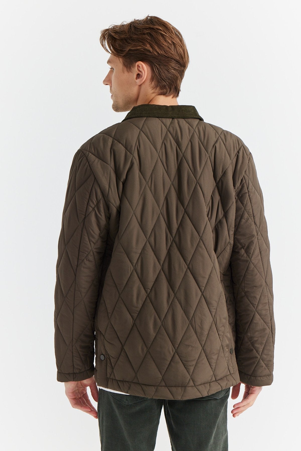 Men's Contrast Collar Quilted Coat