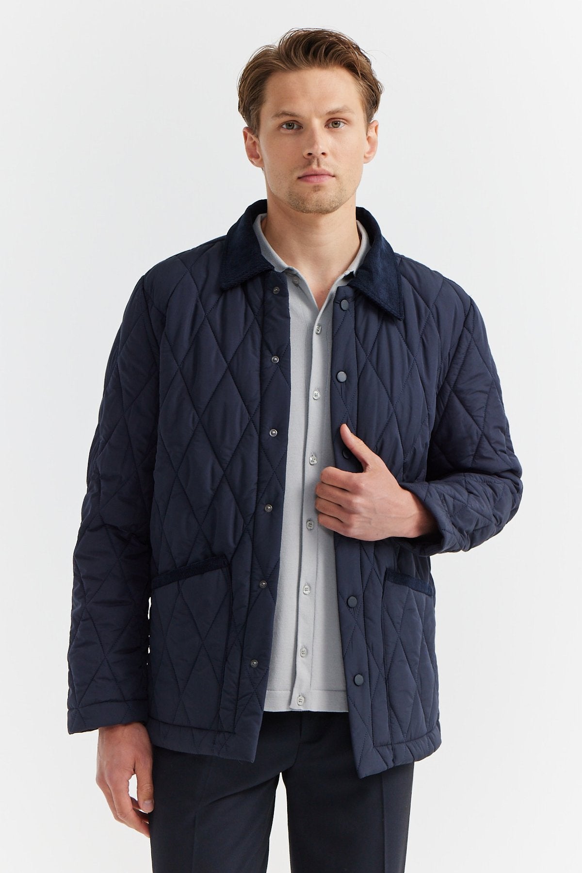 Men's Contrast Collar Quilted Coat