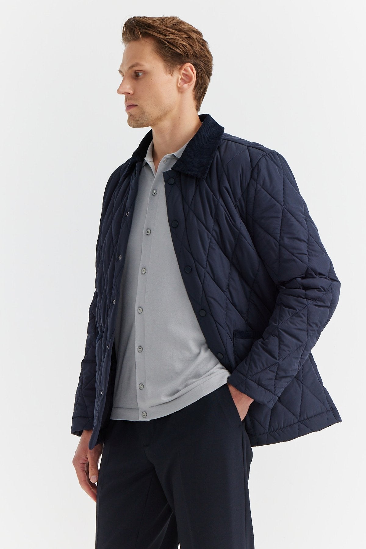 Men's Contrast Collar Quilted Coat