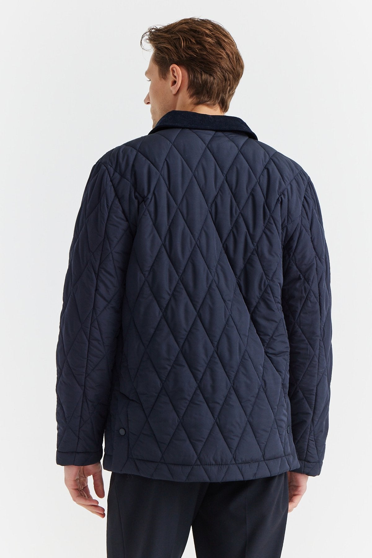 Men's Contrast Collar Quilted Coat