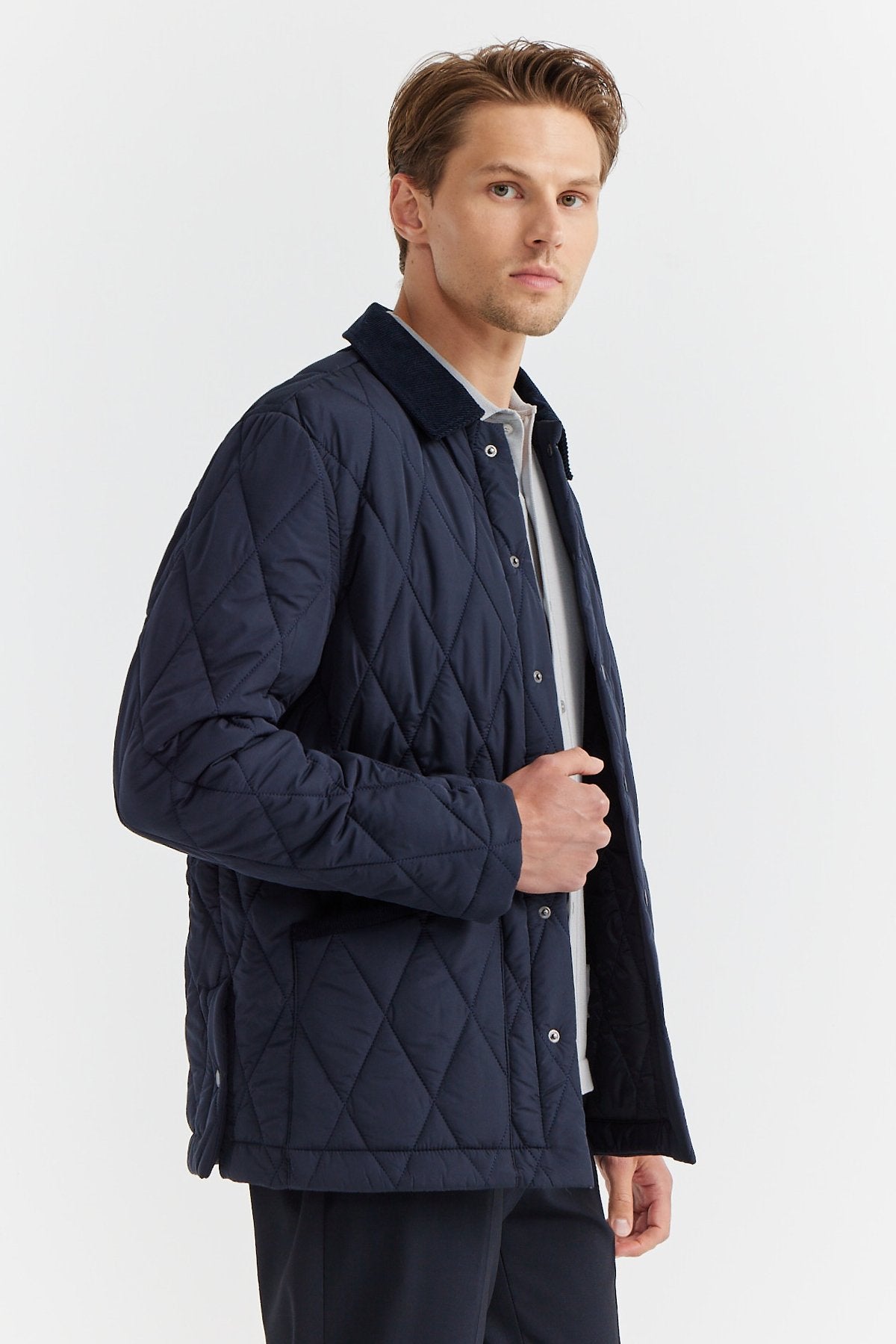 Men's Contrast Collar Quilted Coat