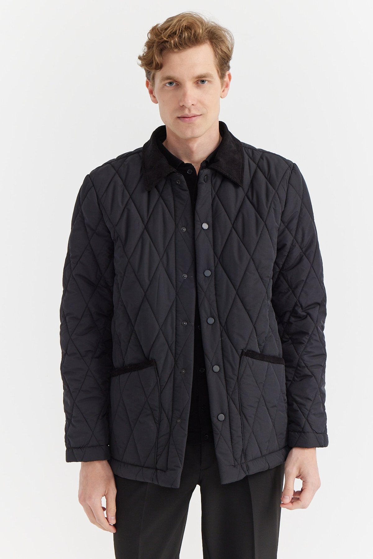Men's Contrast Collar Quilted Coat