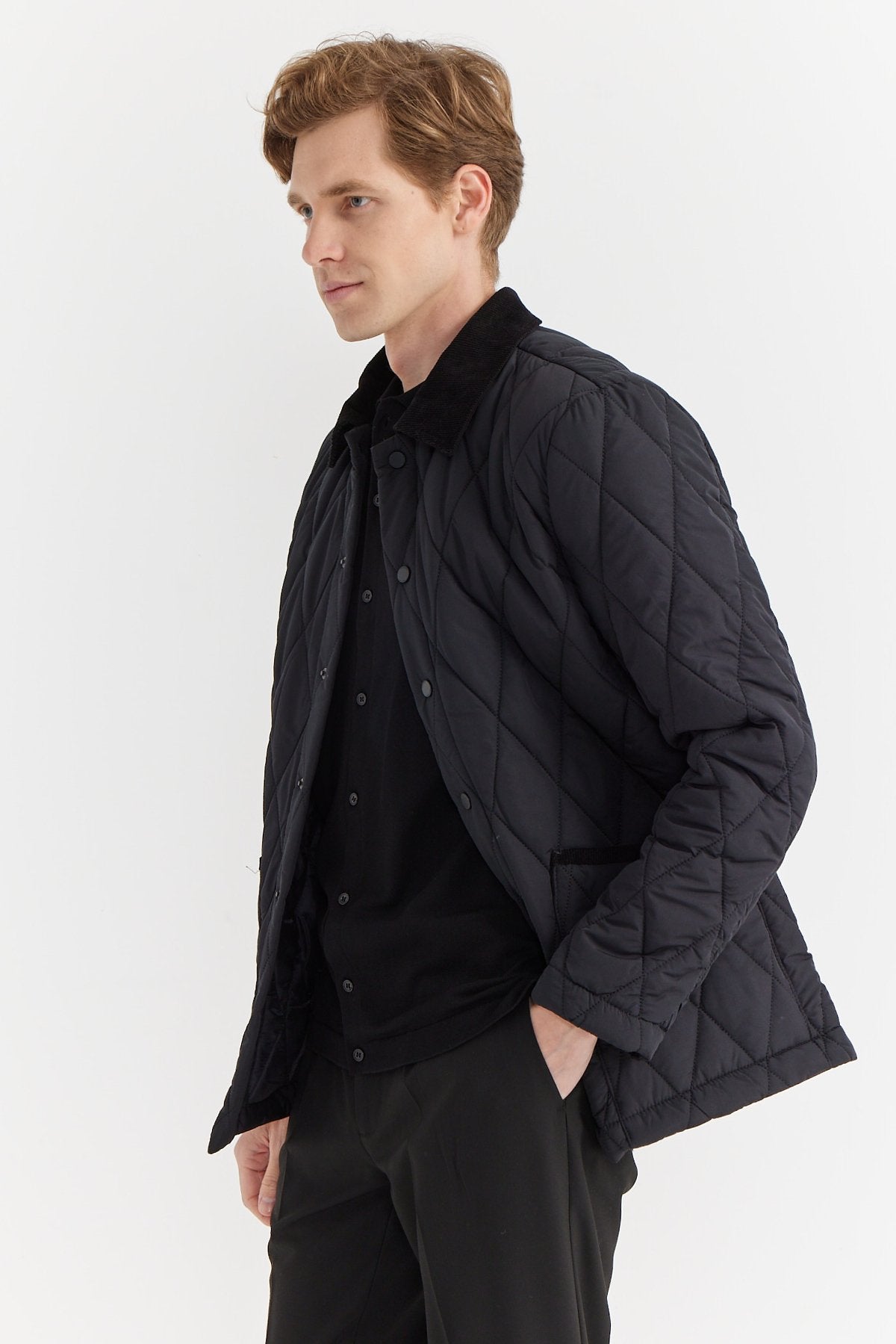 Men's Contrast Collar Quilted Coat