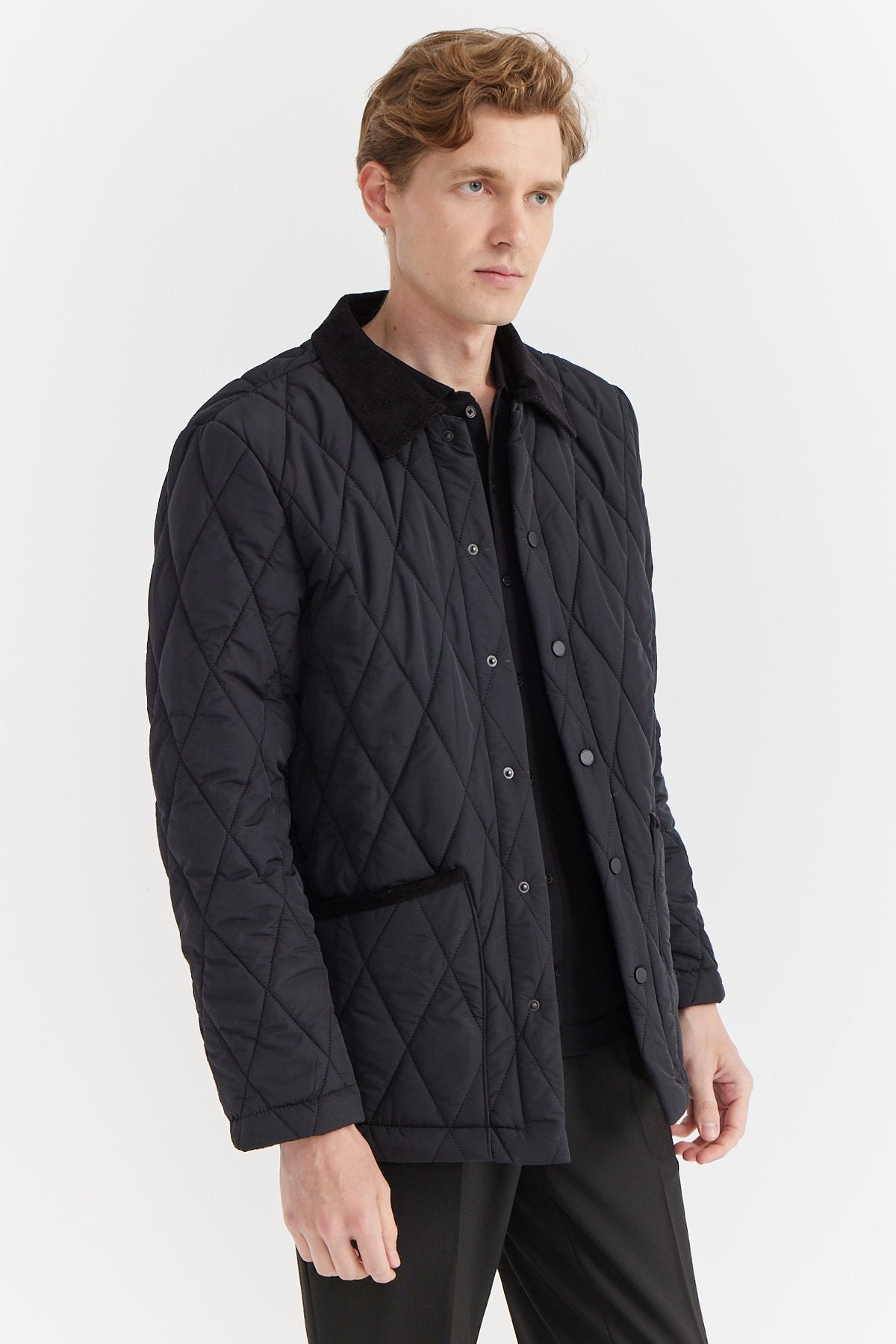 Men's Contrast Collar Quilted Coat