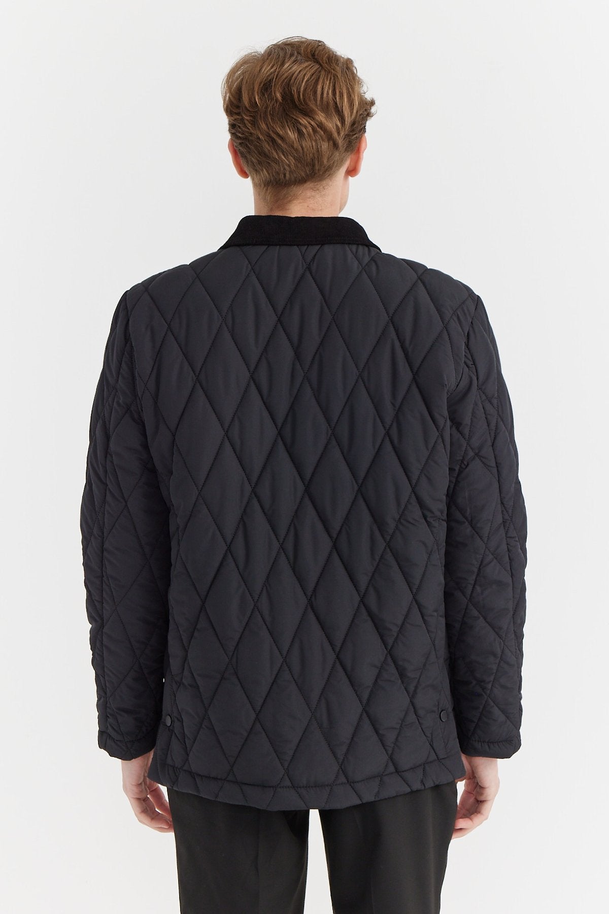 Men's Contrast Collar Quilted Coat