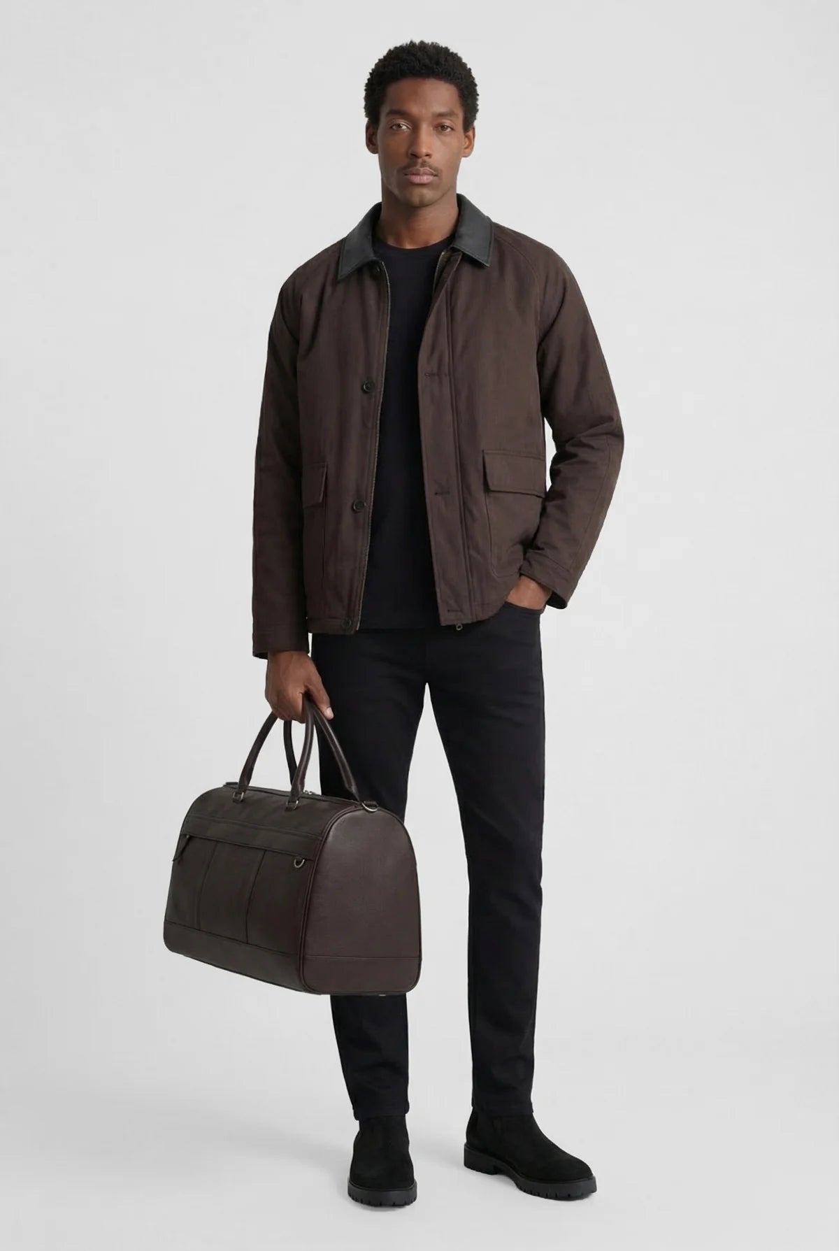 Men's Jacket with Leather Collar Detail