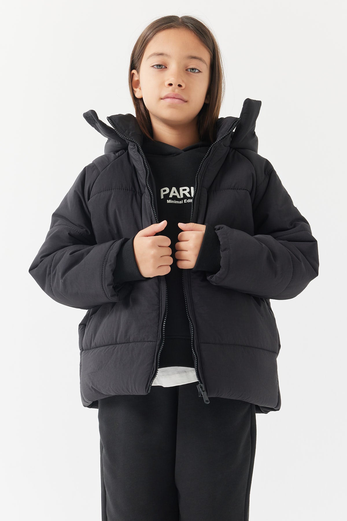 معطف منتفخ بغطاء رأس للبنات