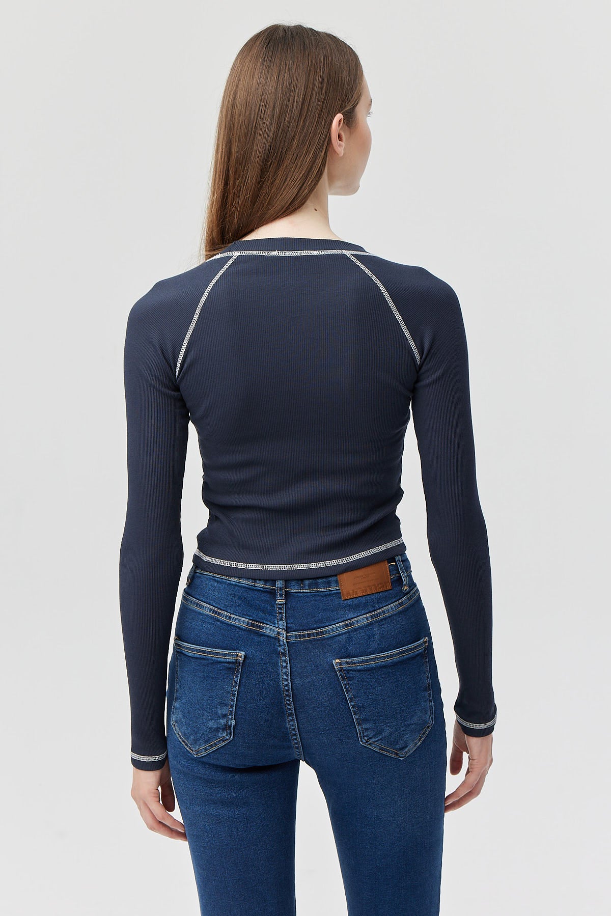 Kadın Kontrast Dikişli Body