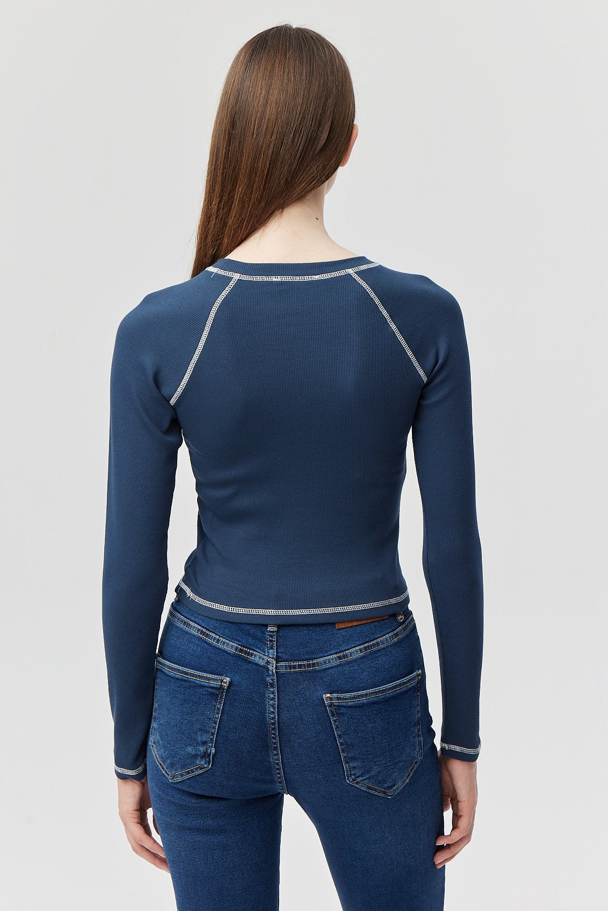 Kadın Kontrast Dikişli Body