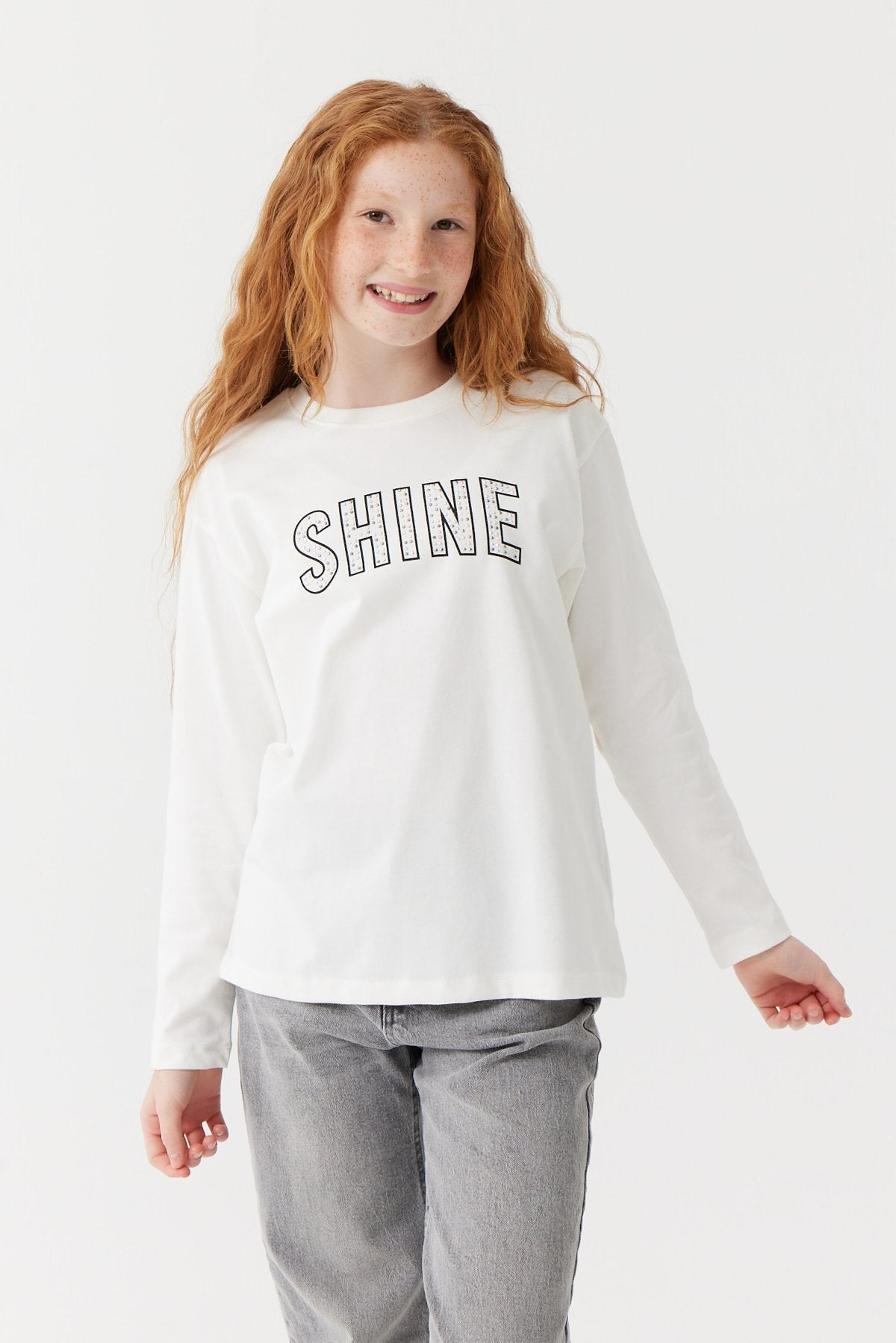 Girl's Text Printed Long Sleeve Blouse