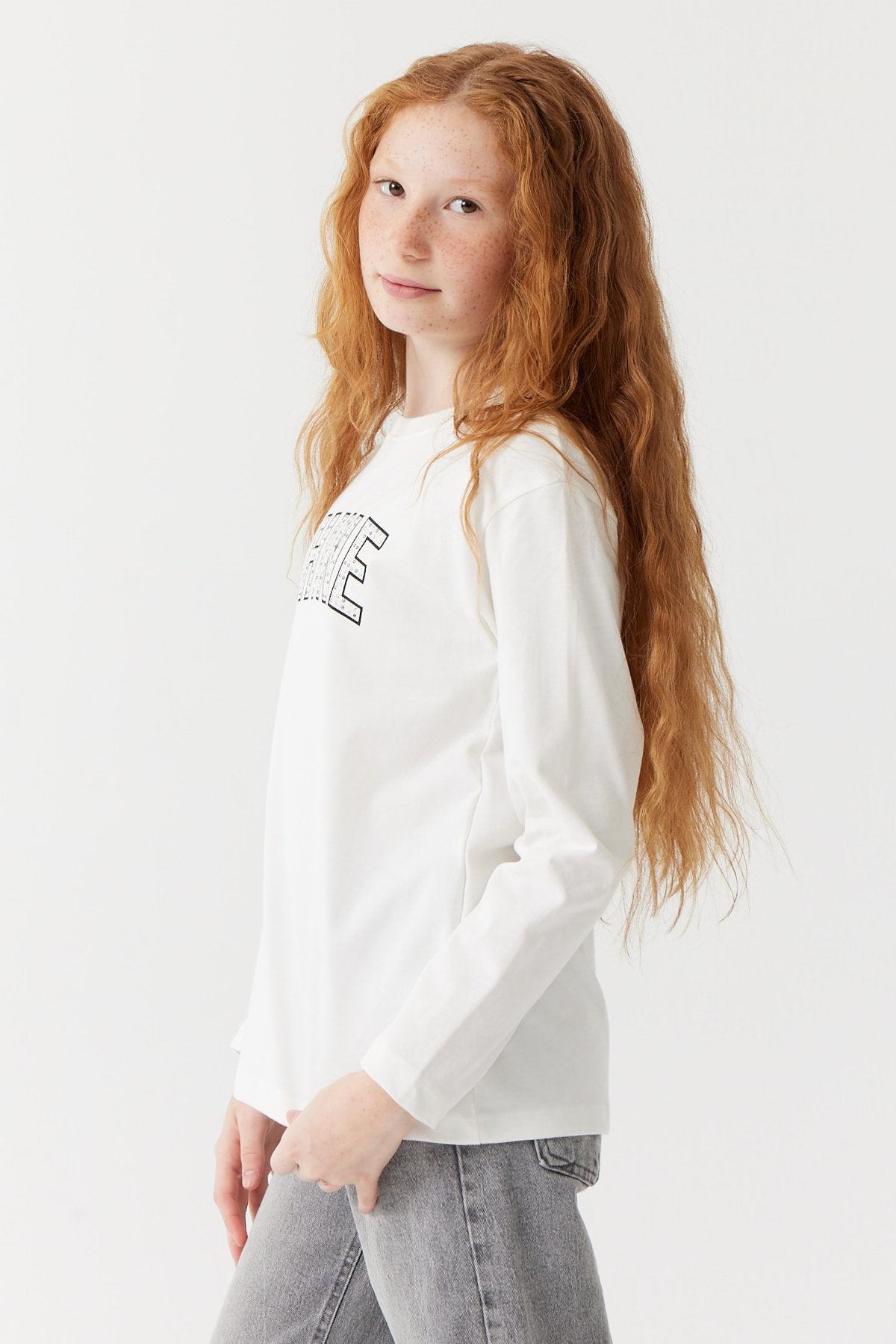 Girl's Text Printed Long Sleeve Blouse