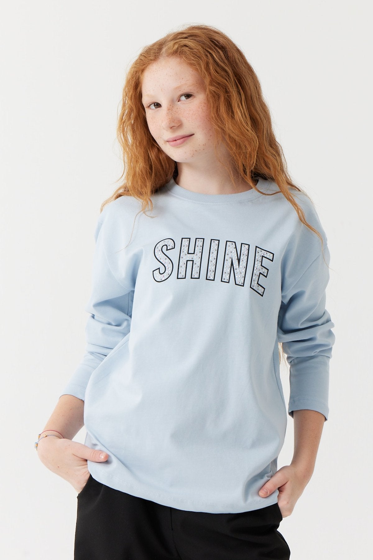 Girl's Text Printed Long Sleeve Blouse