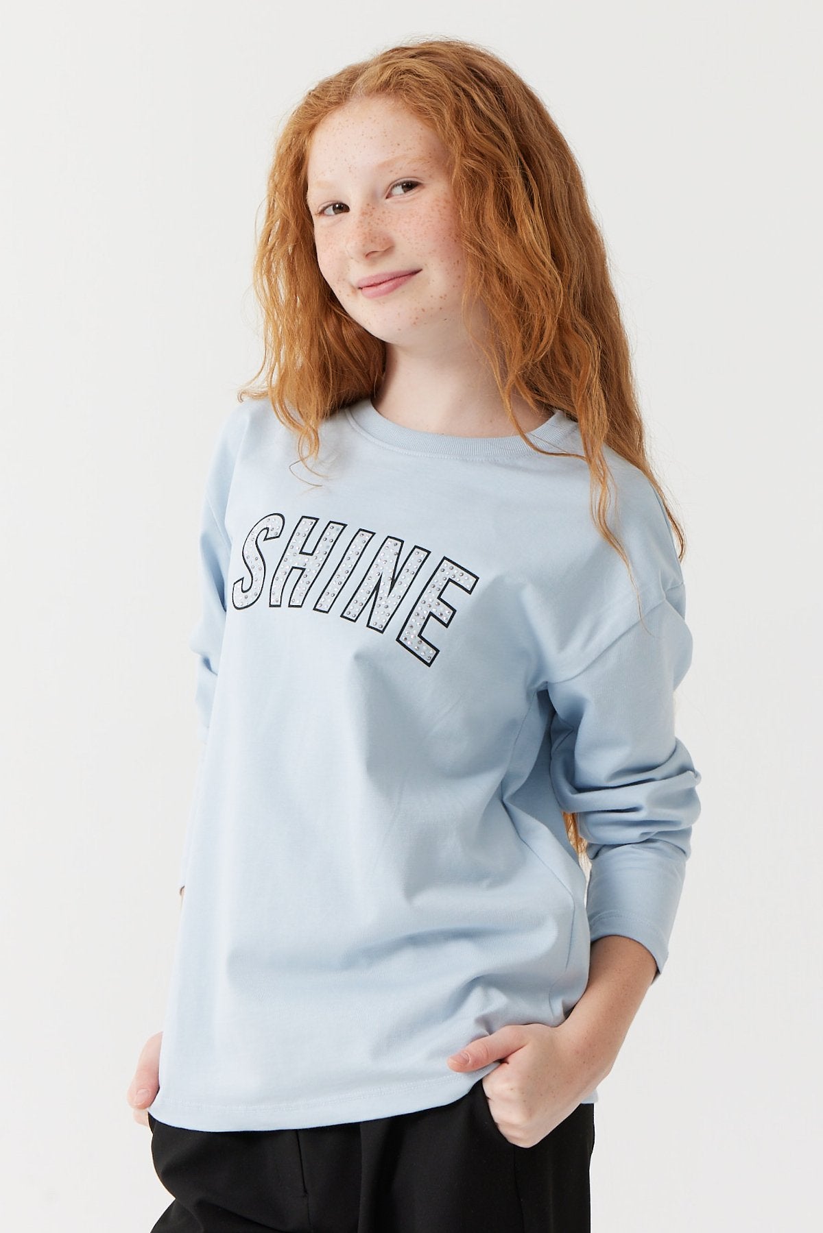 Girl's Text Printed Long Sleeve Blouse