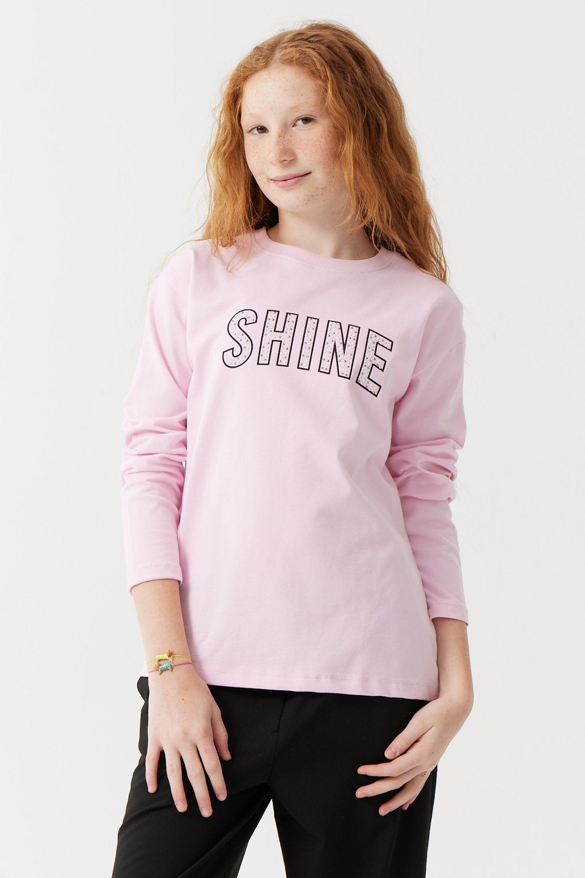 Girl's Text Printed Long Sleeve Blouse