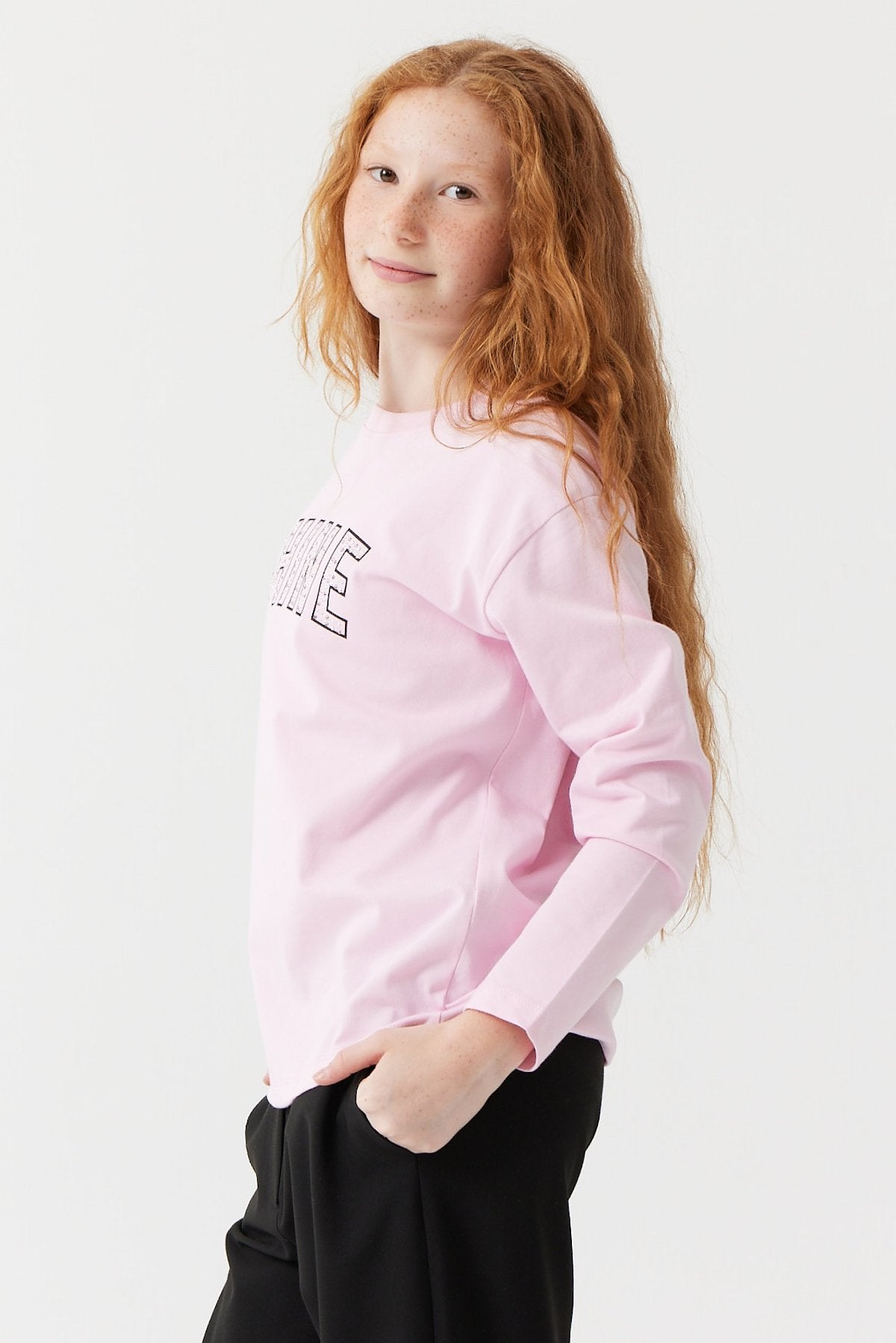 Girl's Text Printed Long Sleeve Blouse