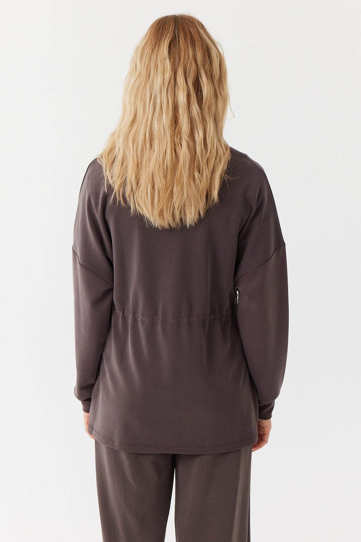 Zippered Stand Collar Sweat Top