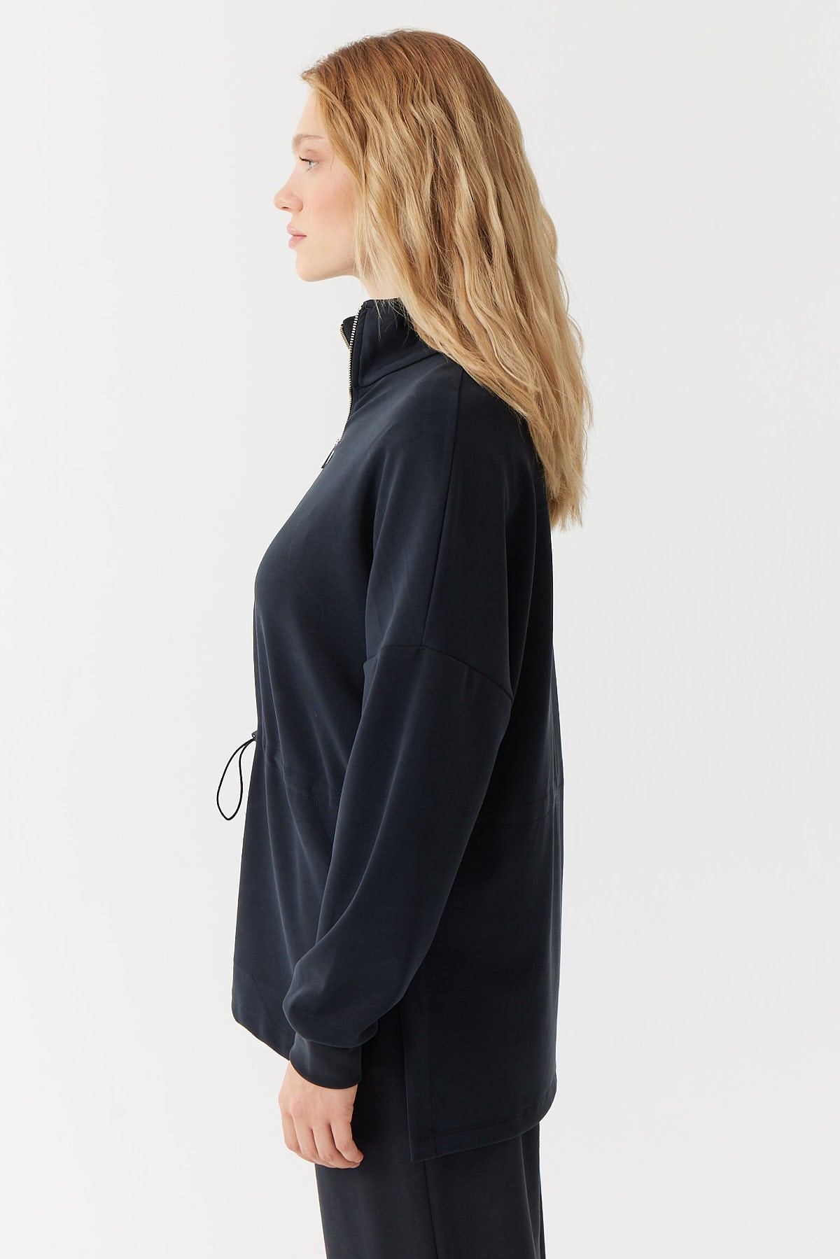 Zippered Stand Collar Sweat Top