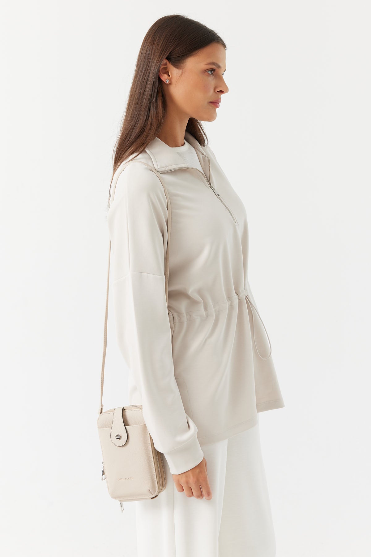 Zippered Stand Collar Sweat Top