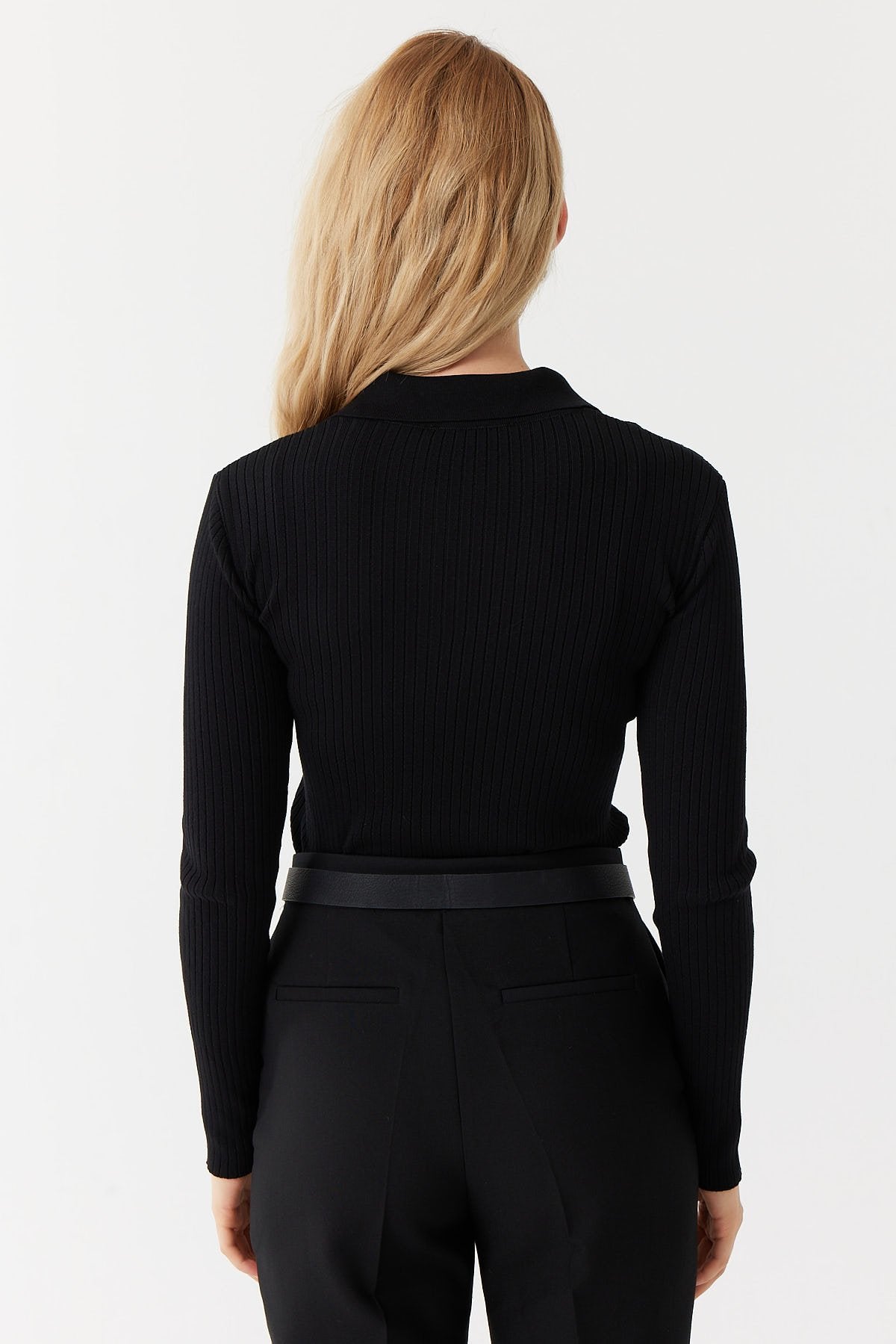 Women's Hair Knitted Patterned Polo Neck Sweater