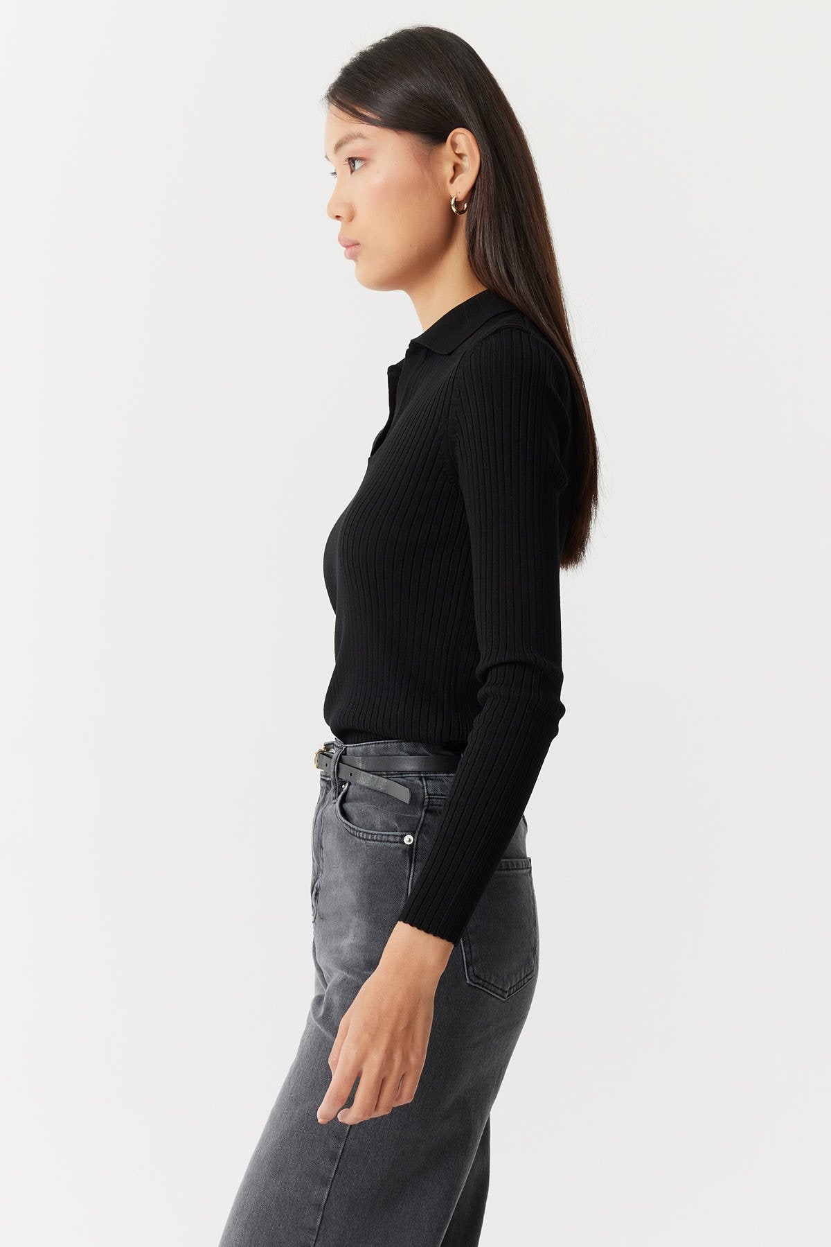 Women's Ribbed Cross Collar Polo Knit Sweater Em1202