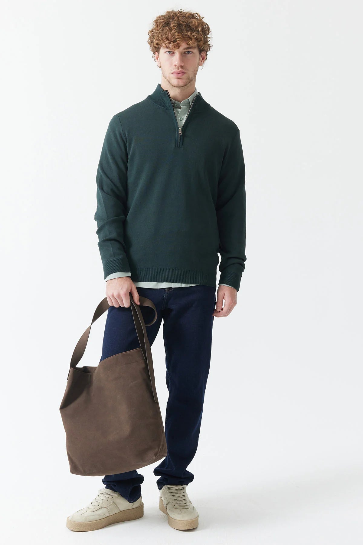 Erkek Fermuarlı Dik Yaka Triko Kazak