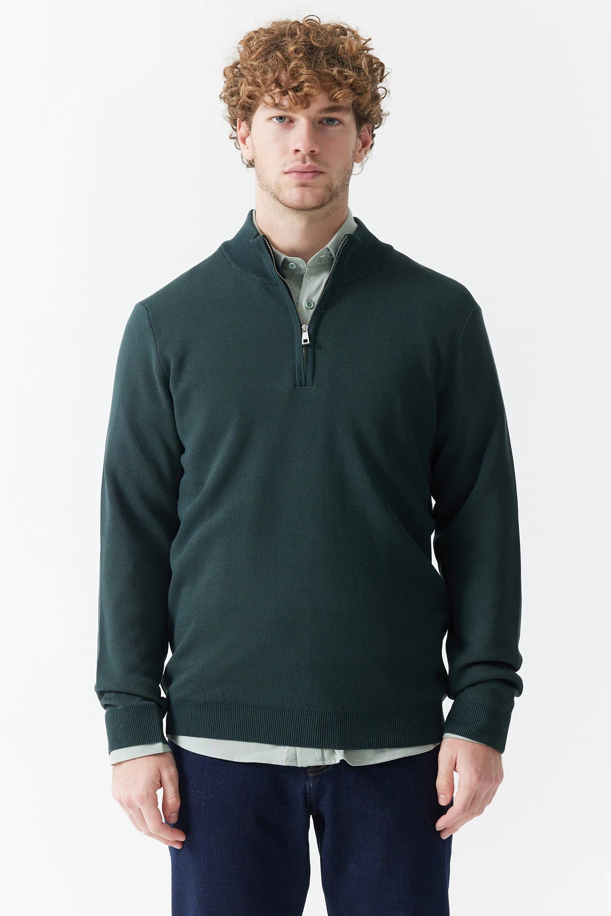 Erkek Fermuarlı Dik Yaka Triko Kazak