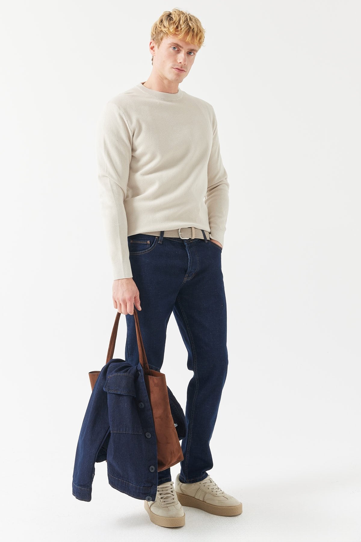 Men's Crew Neck Patterned Knitwear Sweater