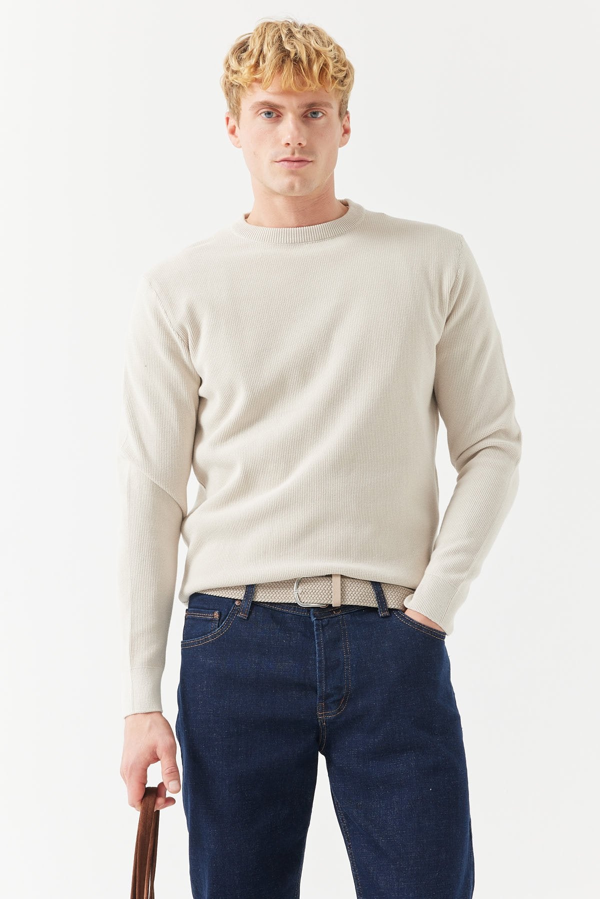 Men's Crew Neck Patterned Knitwear Sweater