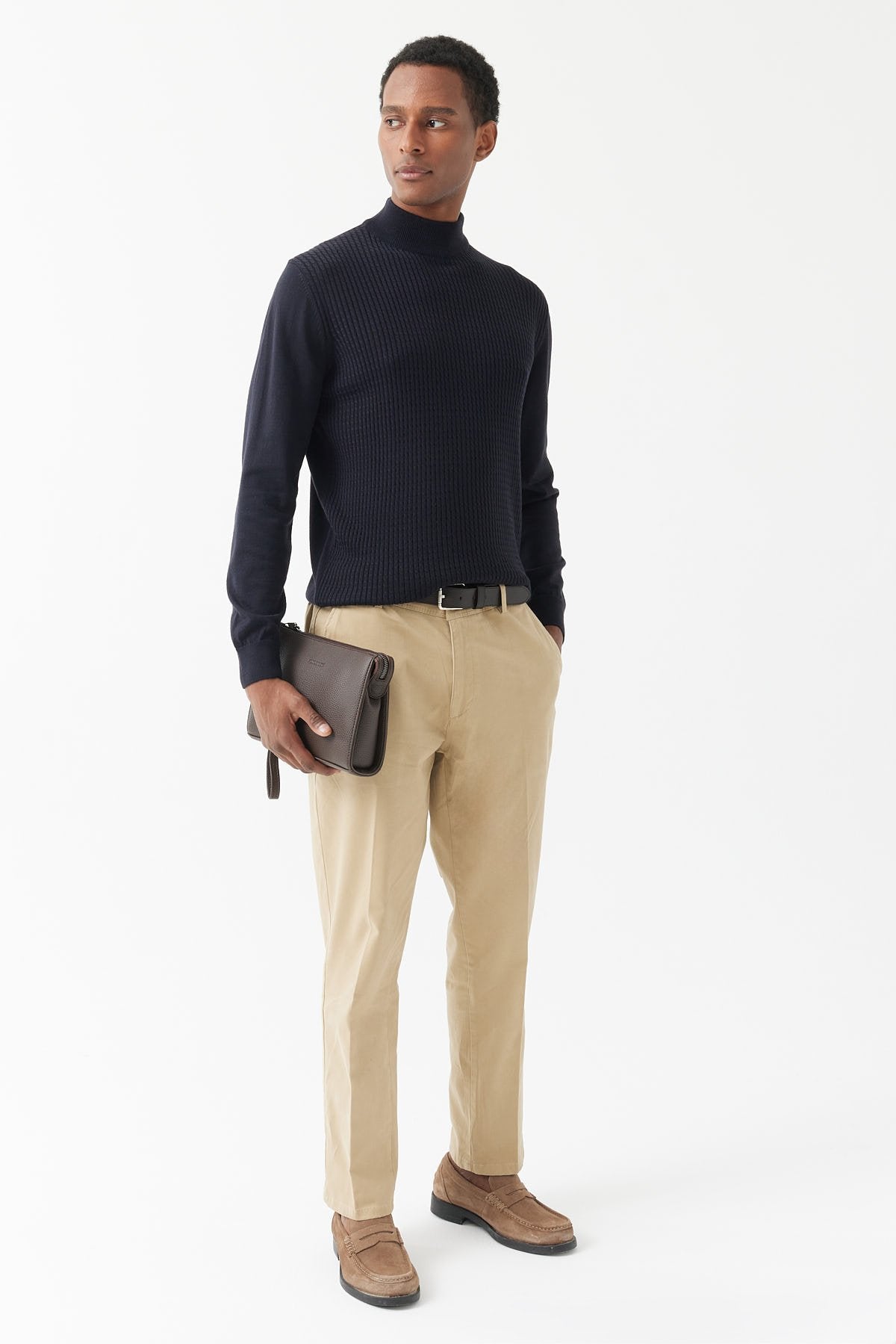 سترة رجالية من الصوف بنصف ياقة عالية