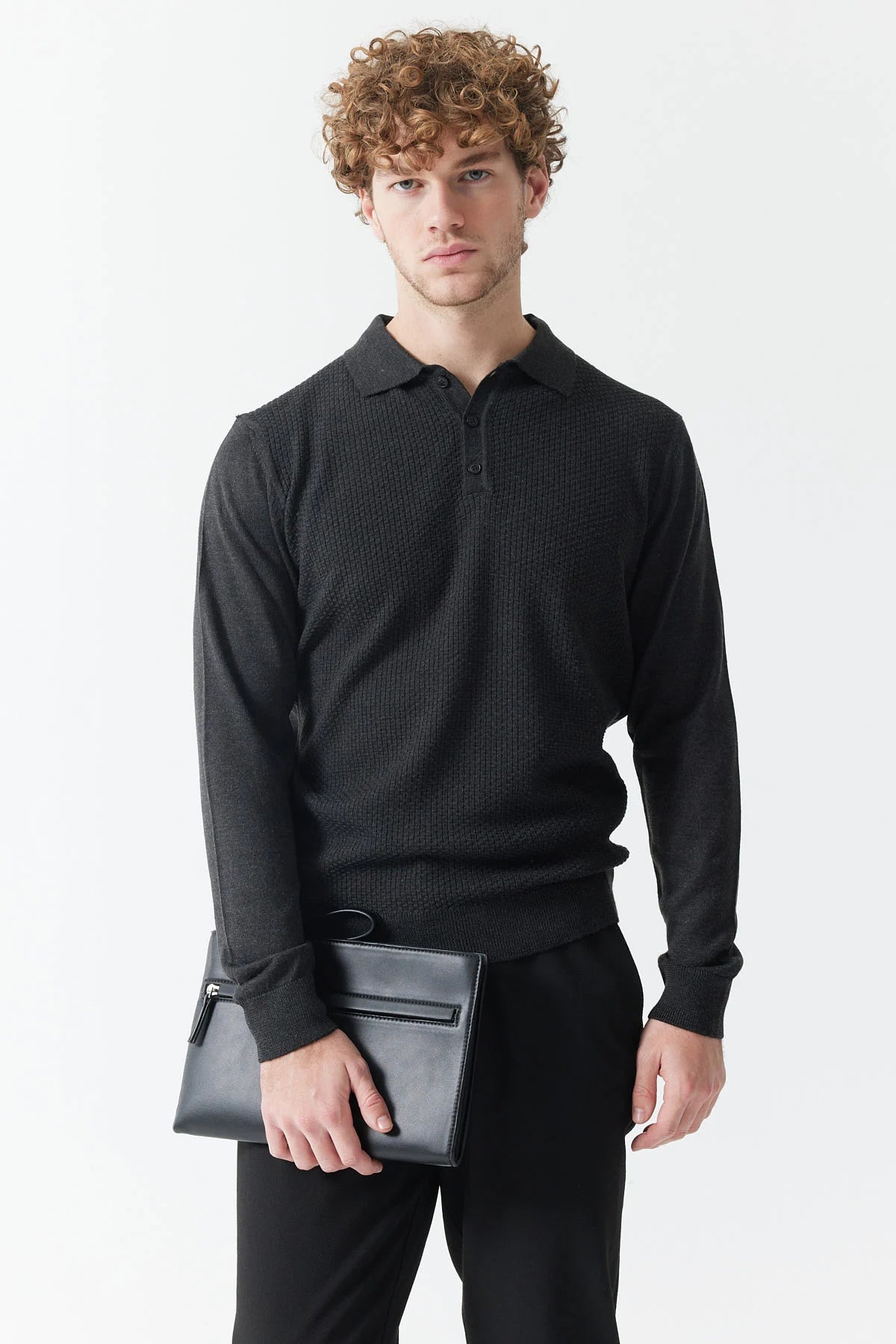 Men's Polo Neck Patterned Knitwear Sweater