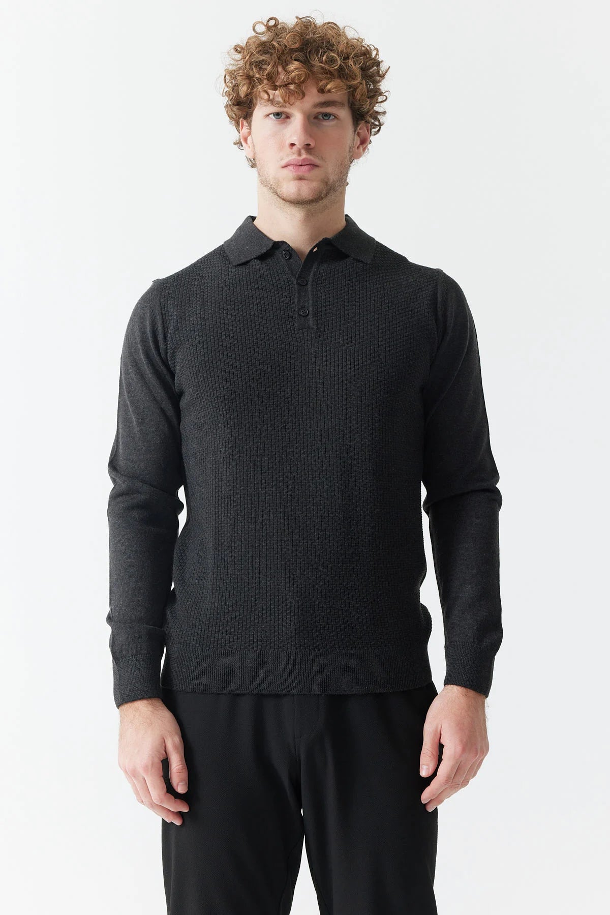 Men's Polo Neck Patterned Knitwear Sweater