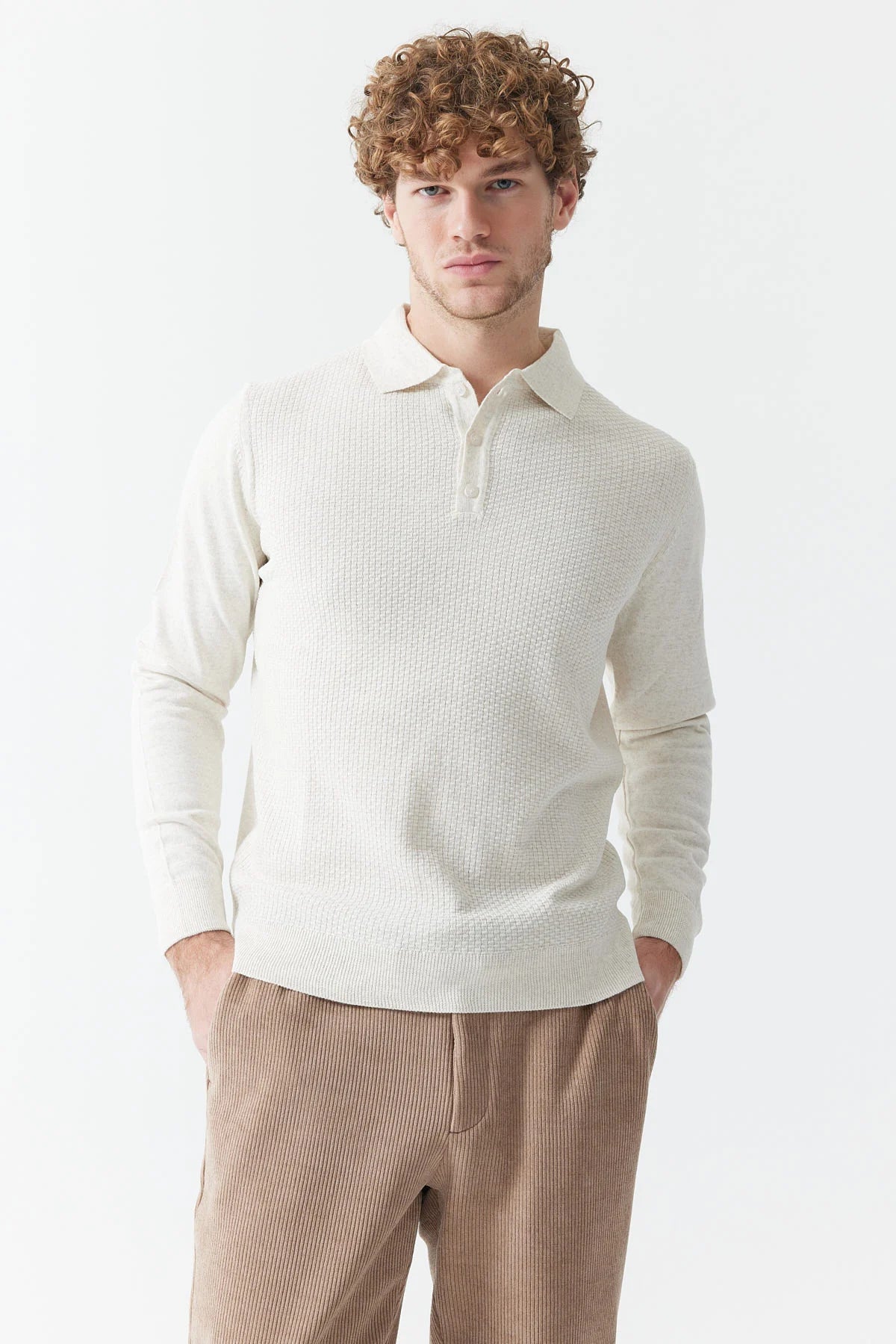 Men's Polo Neck Patterned Knitwear Sweater