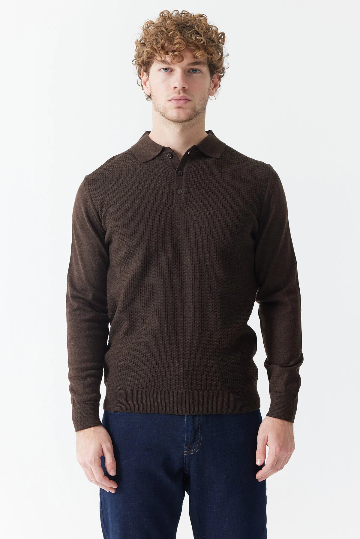 Men's Polo Neck Patterned Knitwear Sweater
