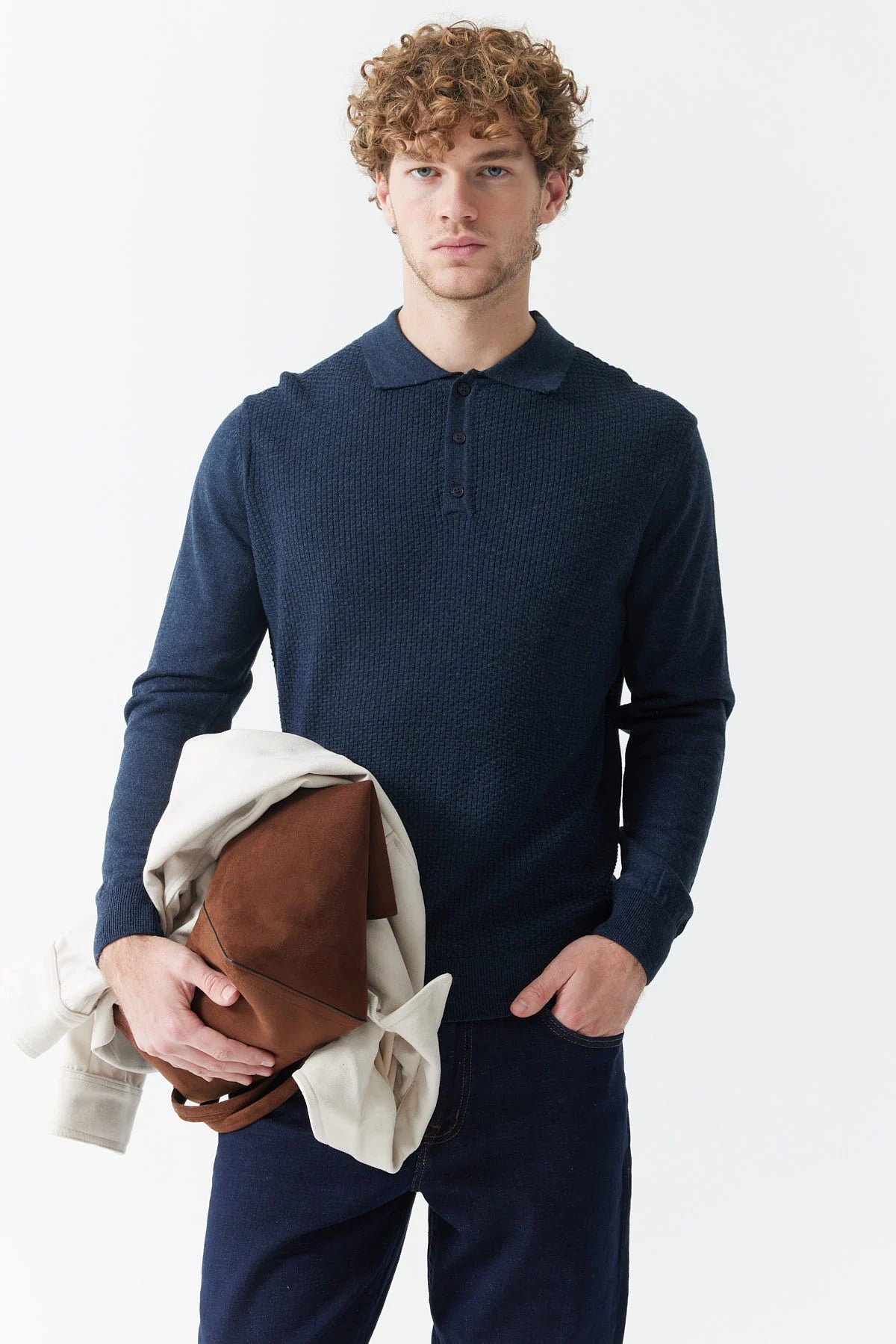 Men's Polo Neck Patterned Knitwear Sweater