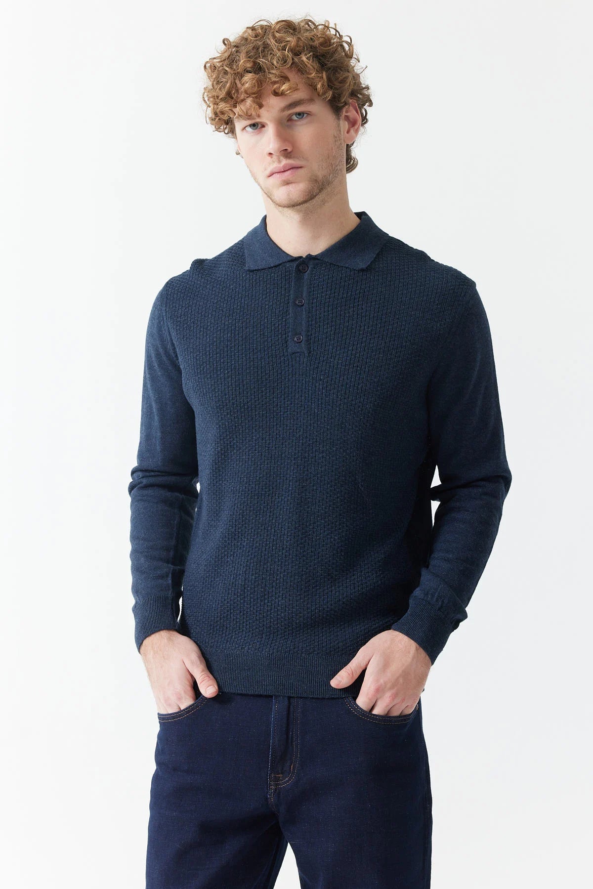 Men's Polo Neck Patterned Knitwear Sweater