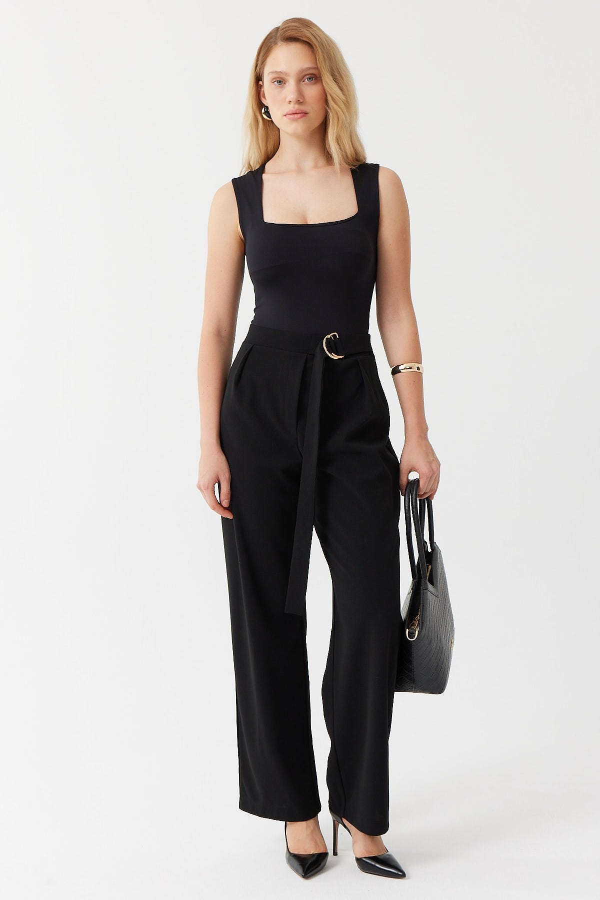 Women's Belt Detailed Fabric Trousers
