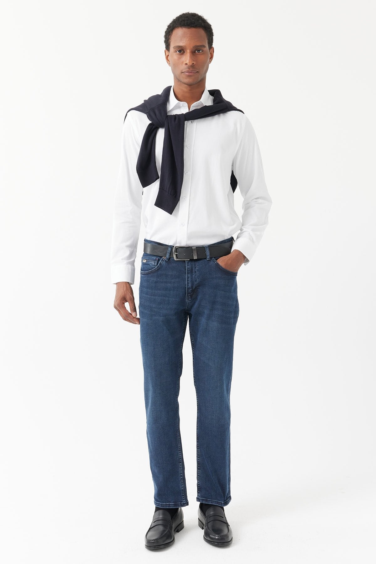 بنطلون جينز رجالي ضيق بخصر مرتفع