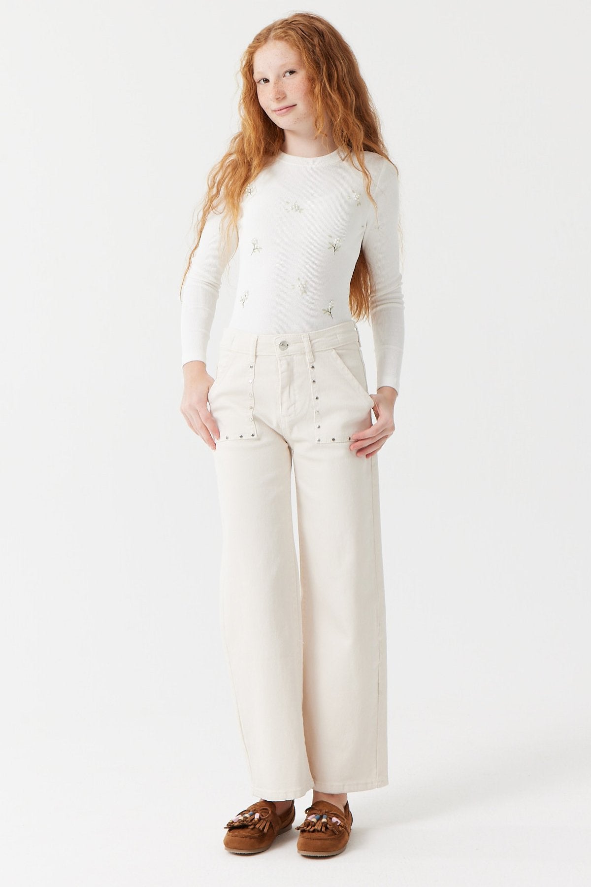 Girls' Stud Printed Jeans