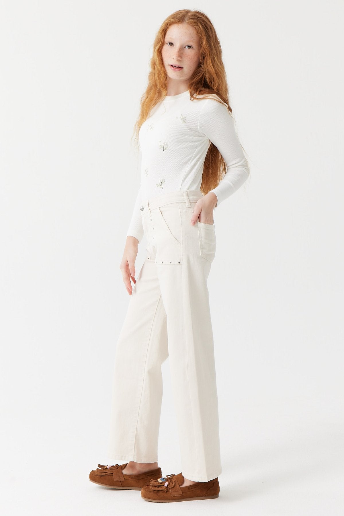 Girls' Stud Printed Jeans