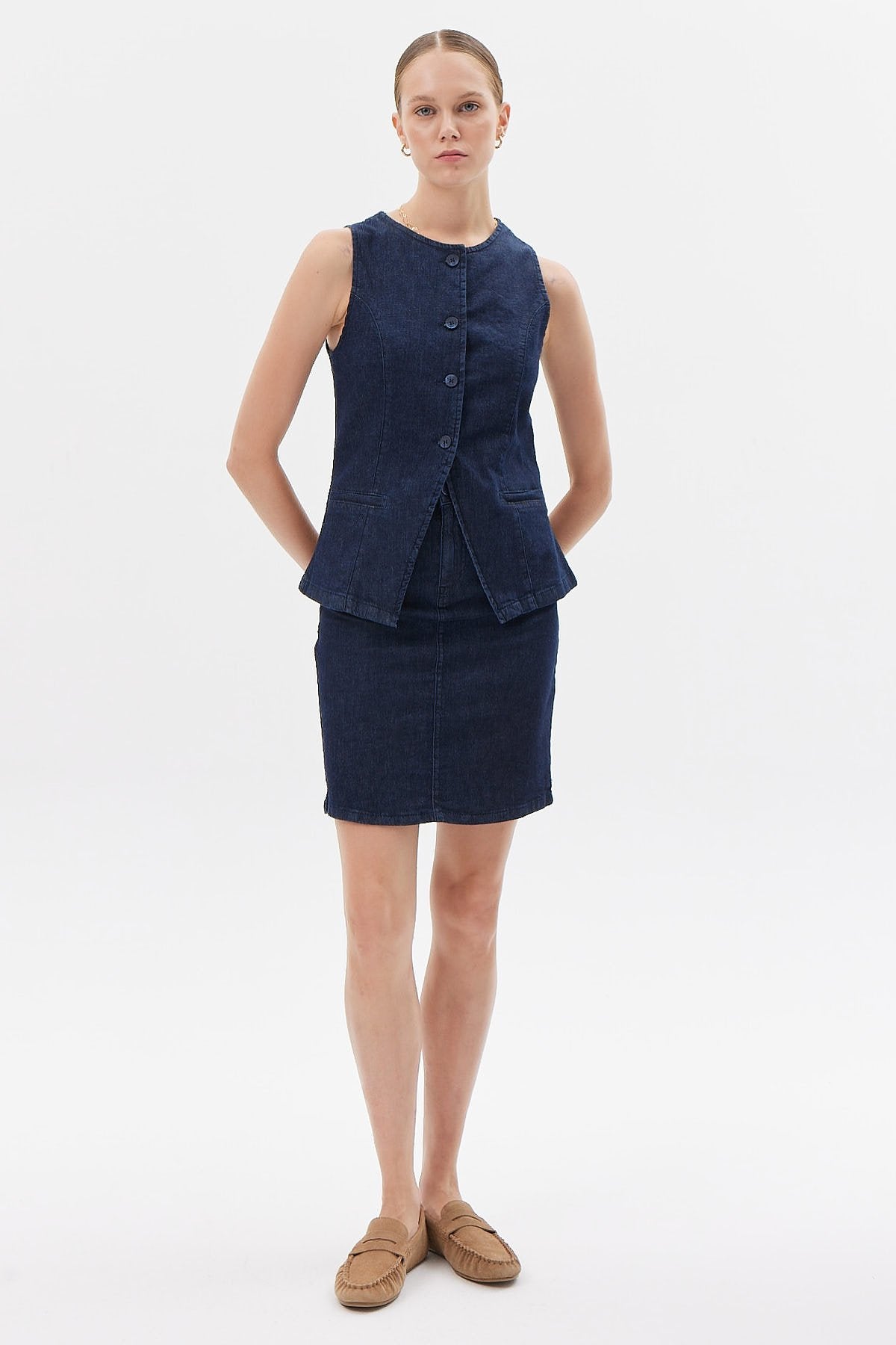 تنورة جينز نسائية بخصر مرتفع