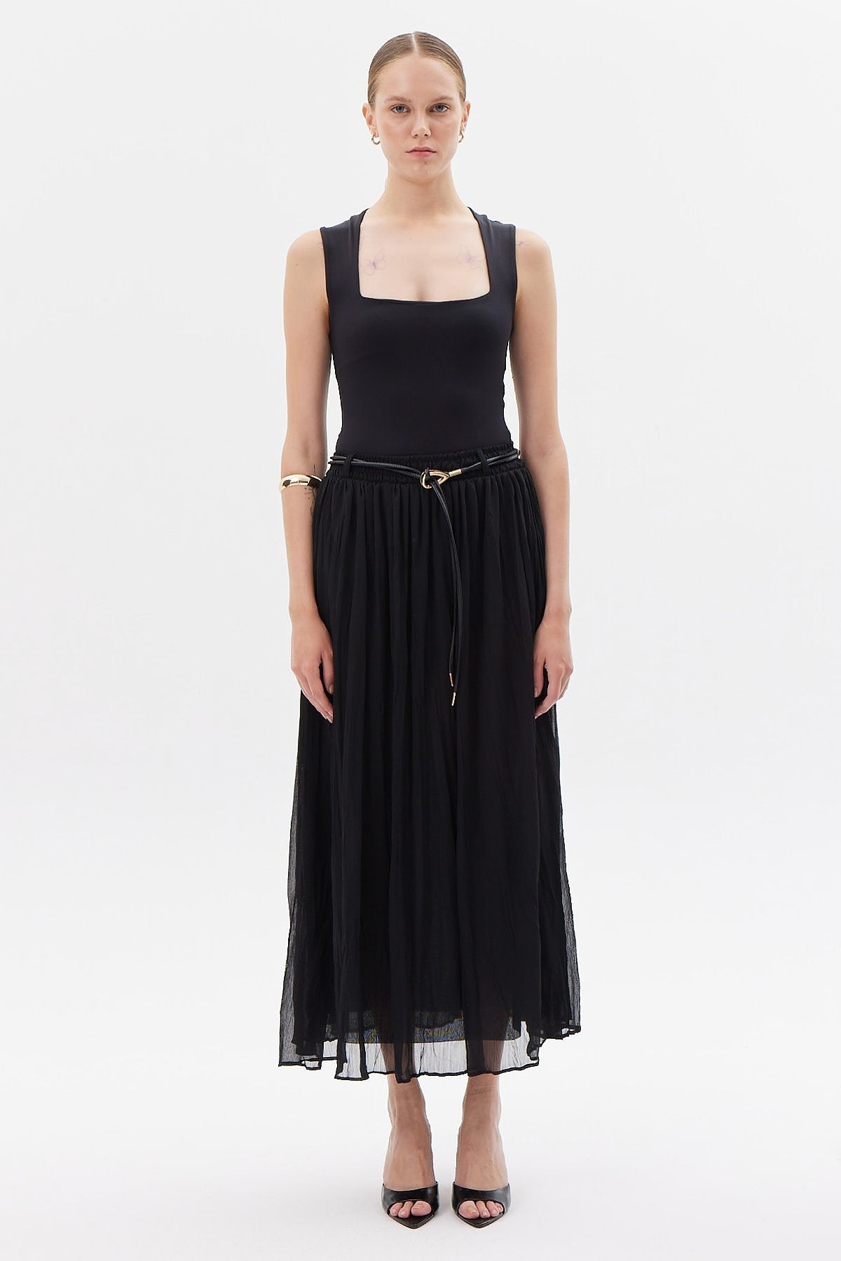 Women's Belt Detailed Chiffon Skirt