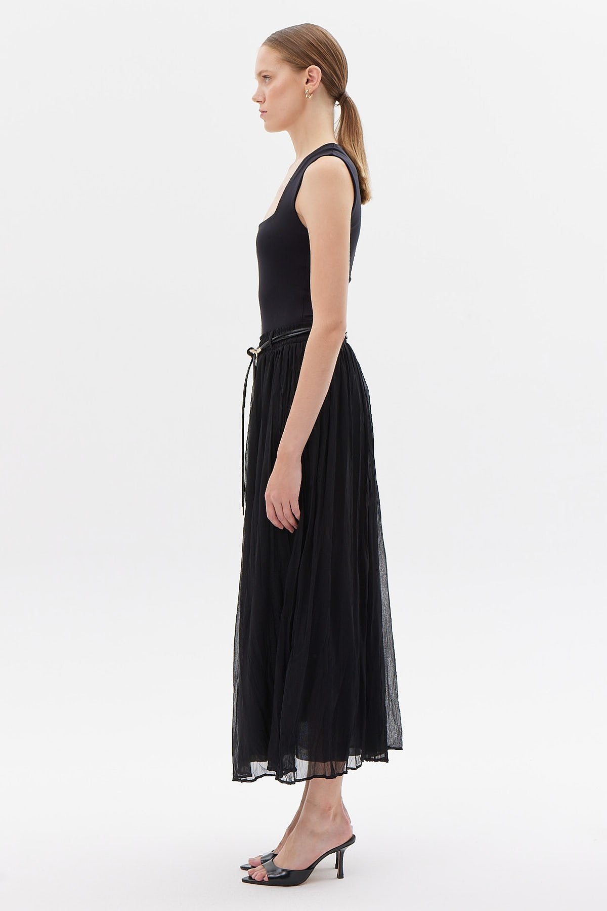 Women's Belt Detailed Chiffon Skirt