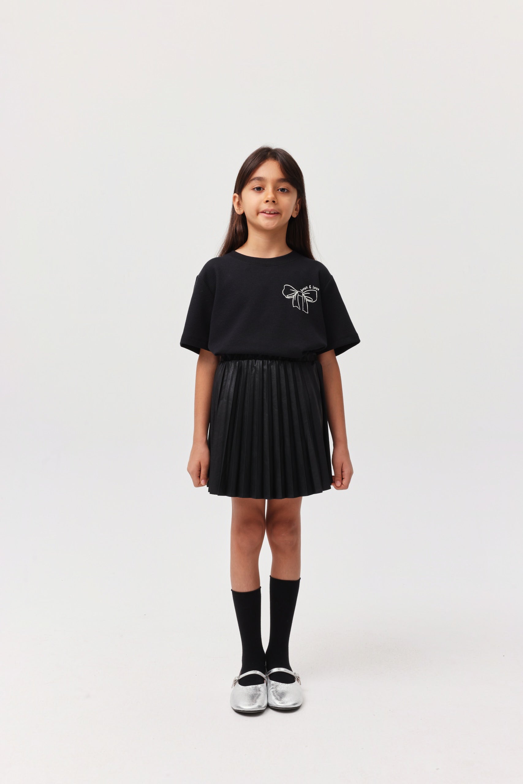 Girl's Pleated Leather Skirt
