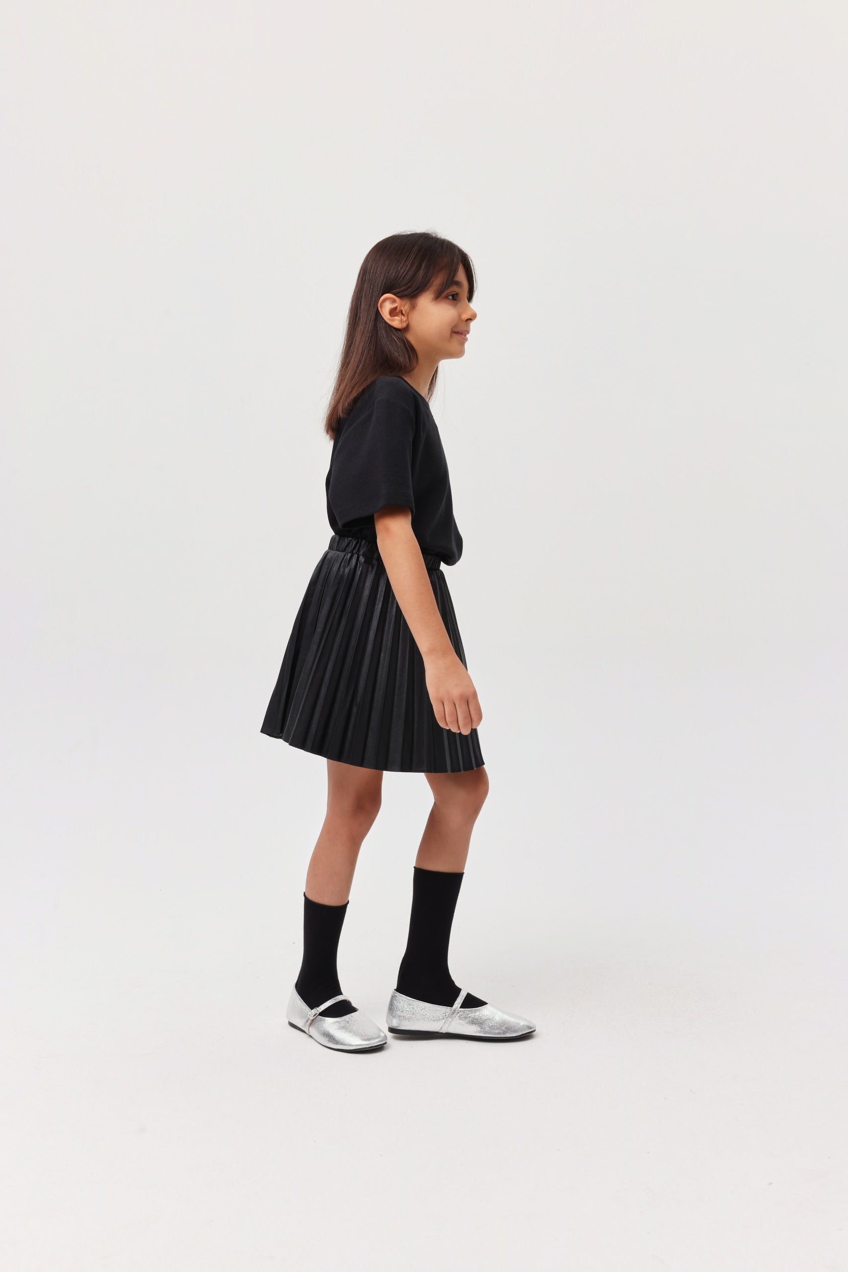 Girl's Pleated Leather Skirt