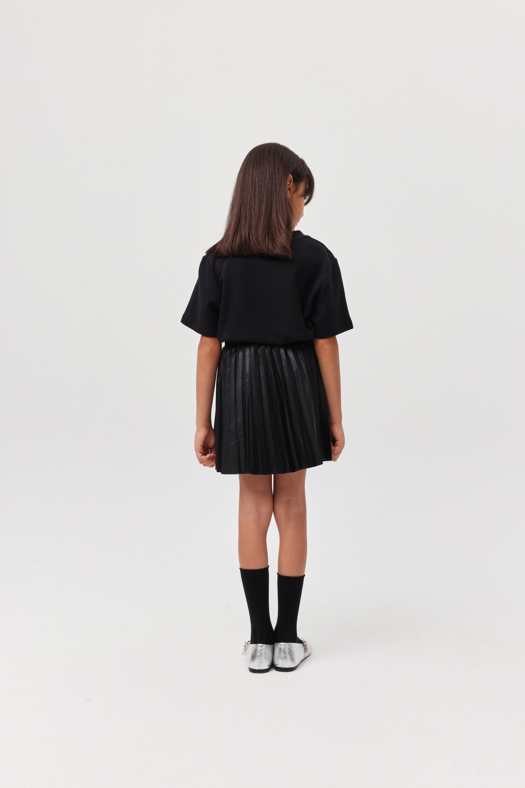Girl's Pleated Leather Skirt